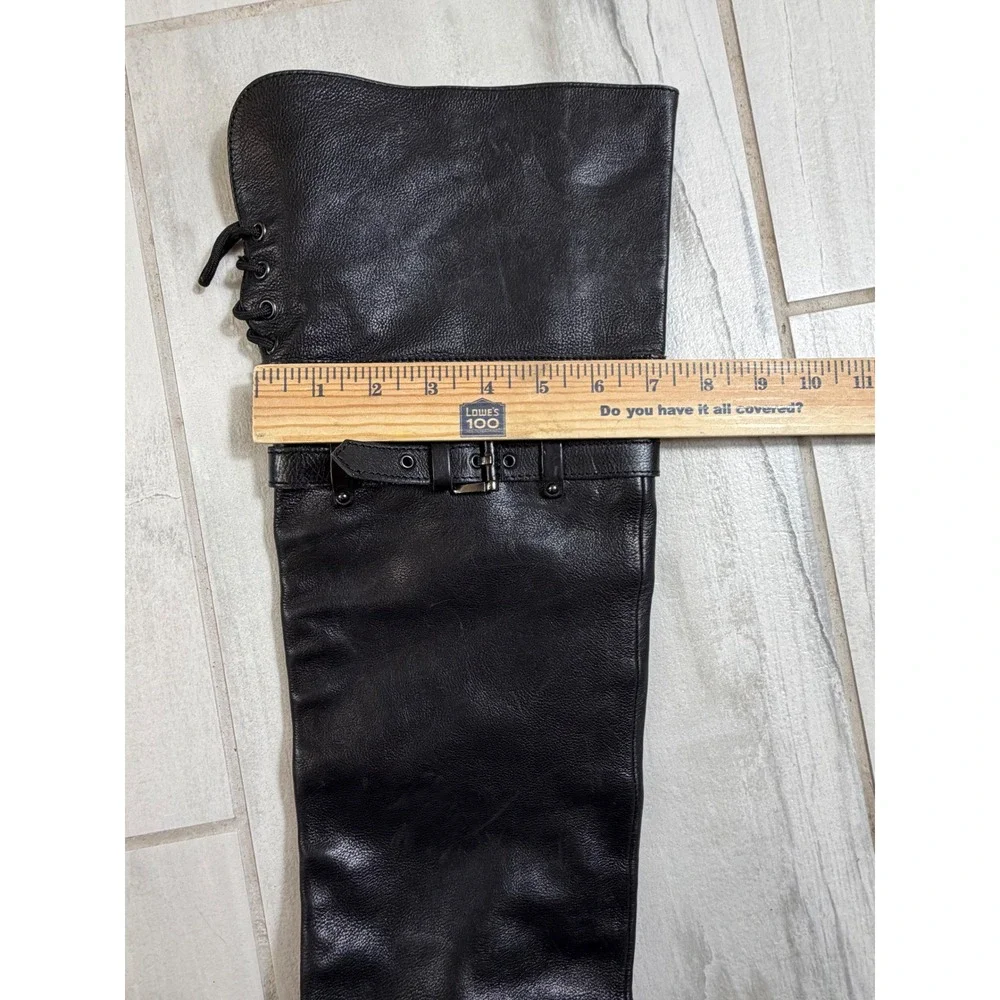 Jeannot Italy Black Leather Over The Knee Buckle Harness Block Heel Boots 40